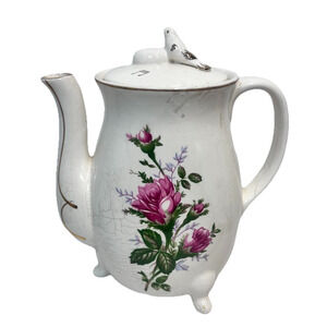 Vintage Electric Porcelain Ceramic Tea Pot Pink Colored Roses Japan *no cord*